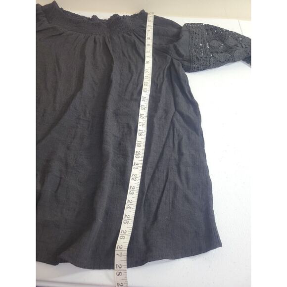 Cato Black Goth Crochet Smocked 3/4 Sleeve Boho Peasant Top Plus Size 18/20W - Picture 5 of 9